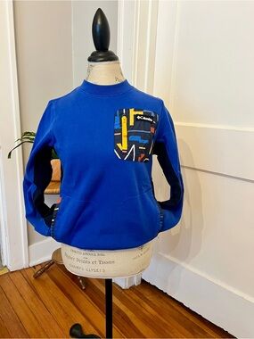 Vintage Columbia Cobalt Blue Crewneck Sweatshirt with Patterned Chest Pocket
